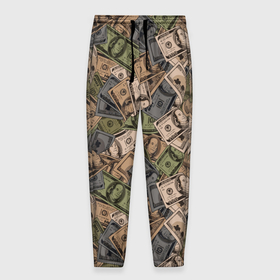 Мужские брюки 3D с принтом Камуфляж с банкнотой в 100 долларов в Новосибирске, 100% полиэстер | манжеты по низу, эластичный пояс регулируется шнурком, по бокам два кармана без застежек, внутренняя часть кармана из мелкой сетки | 