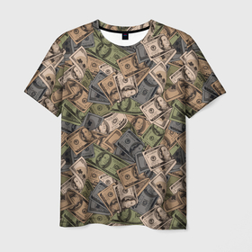 Мужская футболка 3D с принтом Камуфляж с банкнотой в 100 долларов в Тюмени, 100% полиэфир | прямой крой, круглый вырез горловины, длина до линии бедер | 