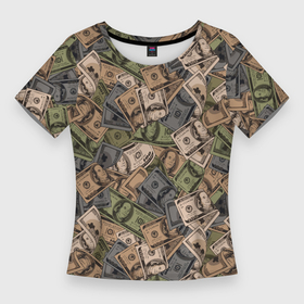 Женская футболка 3D Slim с принтом Камуфляж с банкнотой в 100 долларов в Тюмени,  |  | 