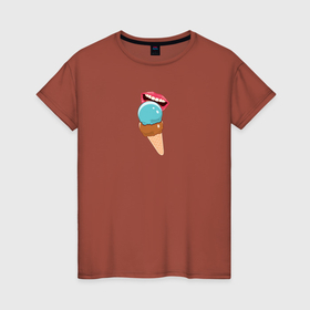 Женская футболка хлопок с принтом Голубое и шоколадное мороженое в Белгороде, 100% хлопок | прямой крой, круглый вырез горловины, длина до линии бедер, слегка спущенное плечо | 