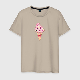 Мужская футболка хлопок с принтом Монстр мороженое со множеством глаз в Курске, 100% хлопок | прямой крой, круглый вырез горловины, длина до линии бедер, слегка спущенное плечо. | 