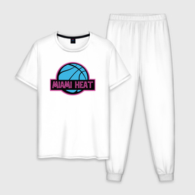 Мужская пижама хлопок с принтом Miami Heat team в Тюмени, 100% хлопок | брюки и футболка прямого кроя, без карманов, на брюках мягкая резинка на поясе и по низу штанин
 | Тематика изображения на принте: 