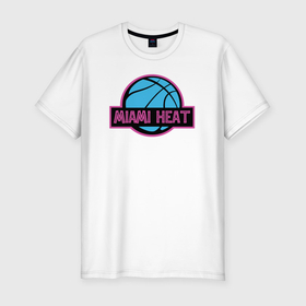 Мужская футболка хлопок Slim с принтом Miami Heat team в Тюмени, 92% хлопок, 8% лайкра | приталенный силуэт, круглый вырез ворота, длина до линии бедра, короткий рукав | 