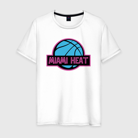 Мужская футболка хлопок с принтом Miami Heat team в Кировске, 100% хлопок | прямой крой, круглый вырез горловины, длина до линии бедер, слегка спущенное плечо. | 