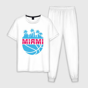 Мужская пижама хлопок с принтом Miami city , 100% хлопок | брюки и футболка прямого кроя, без карманов, на брюках мягкая резинка на поясе и по низу штанин
 | 