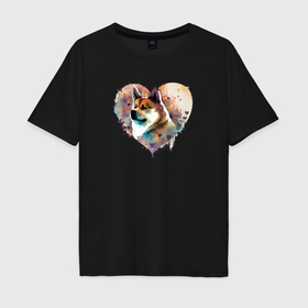 Мужская футболка хлопок Oversize с принтом Навсегда в сердце   акита ину в Кировске, 100% хлопок | свободный крой, круглый ворот, “спинка” длиннее передней части | 