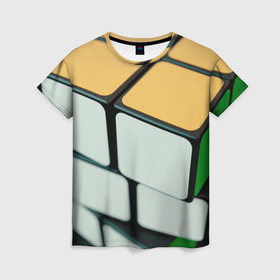 Женская футболка 3D с принтом Фото Кубика Рубика , 100% полиэфир ( синтетическое хлопкоподобное полотно) | прямой крой, круглый вырез горловины, длина до линии бедер | 