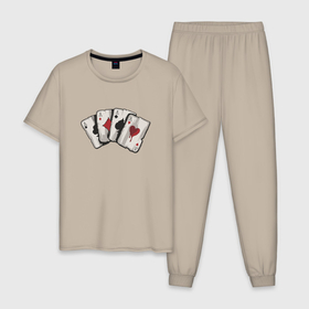 Мужская пижама хлопок с принтом Четыре покерных туза в Белгороде, 100% хлопок | брюки и футболка прямого кроя, без карманов, на брюках мягкая резинка на поясе и по низу штанин
 | Тематика изображения на принте: 