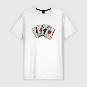 Мужская футболка хлопок Slim с принтом Четыре покерных туза в Петрозаводске, 92% хлопок, 8% лайкра | приталенный силуэт, круглый вырез ворота, длина до линии бедра, короткий рукав | 