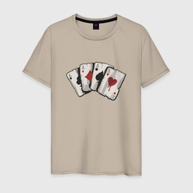 Мужская футболка хлопок с принтом Четыре покерных туза в Курске, 100% хлопок | прямой крой, круглый вырез горловины, длина до линии бедер, слегка спущенное плечо. | Тематика изображения на принте: 