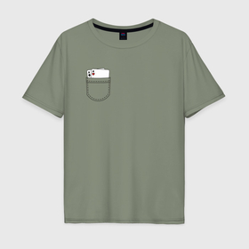 Мужская футболка хлопок Oversize с принтом Тузы в кармане в Санкт-Петербурге, 100% хлопок | свободный крой, круглый ворот, “спинка” длиннее передней части | Тематика изображения на принте: 