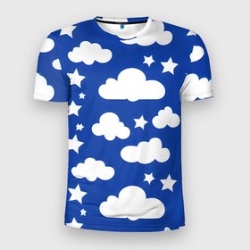 Мужская футболка 3D Slim с принтом Облака и звёздочки в Екатеринбурге, 100% полиэстер с улучшенными характеристиками | приталенный силуэт, круглая горловина, широкие плечи, сужается к линии бедра | 