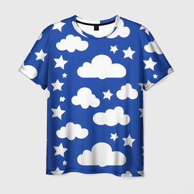 Мужская футболка 3D с принтом Облака и звёздочки в Курске, 100% полиэфир | прямой крой, круглый вырез горловины, длина до линии бедер | 