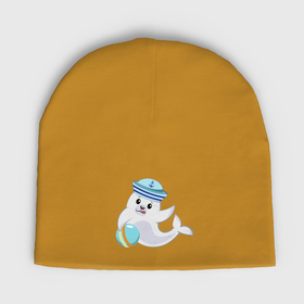 Детская шапка демисезонная с принтом Маленький тюлень в Курске,  |  | Тематика изображения на принте: 
