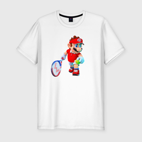 Мужская футболка хлопок Slim с принтом Марио играет в Петрозаводске, 92% хлопок, 8% лайкра | приталенный силуэт, круглый вырез ворота, длина до линии бедра, короткий рукав | Тематика изображения на принте: 
