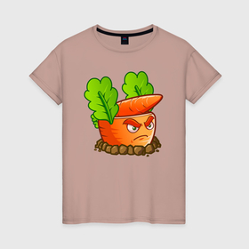 Женская футболка хлопок с принтом PvZ   Ракетная морковь в Петрозаводске, 100% хлопок | прямой крой, круглый вырез горловины, длина до линии бедер, слегка спущенное плечо | 
