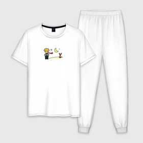 Мужская пижама хлопок с принтом Маленький принц и Лисенок на луне в Кировске, 100% хлопок | брюки и футболка прямого кроя, без карманов, на брюках мягкая резинка на поясе и по низу штанин
 | 