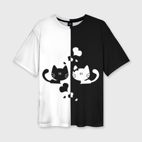 Женская футболка oversize 3D с принтом Чёрный и белый котики ,  |  | Тематика изображения на принте: 