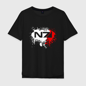 Мужская футболка хлопок Oversize с принтом Mass Effect N7   shooter   logo в Курске, 100% хлопок | свободный крой, круглый ворот, “спинка” длиннее передней части | 