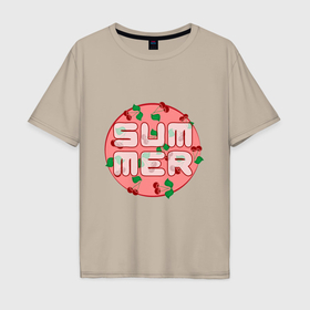 Мужская футболка хлопок Oversize с принтом summer cherry в Екатеринбурге, 100% хлопок | свободный крой, круглый ворот, “спинка” длиннее передней части | Тематика изображения на принте: 