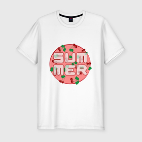 Мужская футболка хлопок Slim с принтом summer cherry в Новосибирске, 92% хлопок, 8% лайкра | приталенный силуэт, круглый вырез ворота, длина до линии бедра, короткий рукав | 
