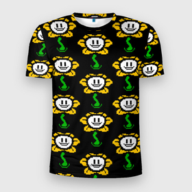 Мужская футболка 3D Slim с принтом Undertale    flowey smile в Екатеринбурге, 100% полиэстер с улучшенными характеристиками | приталенный силуэт, круглая горловина, широкие плечи, сужается к линии бедра | Тематика изображения на принте: 