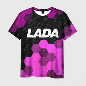 Мужская футболка 3D с принтом LADA pro racing: символ сверху в Курске, 100% полиэфир | прямой крой, круглый вырез горловины, длина до линии бедер | 