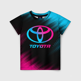 Детская футболка 3D с принтом Toyota   neon gradient в Петрозаводске, 100% гипоаллергенный полиэфир | прямой крой, круглый вырез горловины, длина до линии бедер, чуть спущенное плечо, ткань немного тянется | Тематика изображения на принте: 