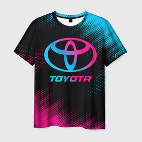 Мужская футболка 3D с принтом Toyota   neon gradient , 100% полиэфир | прямой крой, круглый вырез горловины, длина до линии бедер | Тематика изображения на принте: 