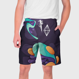 Мужские шорты 3D с принтом The Sims graffity splash в Петрозаводске,  полиэстер 100% | прямой крой, два кармана без застежек по бокам. Мягкая трикотажная резинка на поясе, внутри которой широкие завязки. Длина чуть выше колен | 