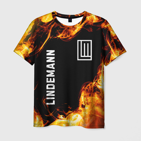 Мужская футболка 3D с принтом Lindemann и пылающий огонь в Кировске, 100% полиэфир | прямой крой, круглый вырез горловины, длина до линии бедер | 