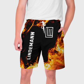 Мужские шорты 3D с принтом Lindemann и пылающий огонь в Кировске,  полиэстер 100% | прямой крой, два кармана без застежек по бокам. Мягкая трикотажная резинка на поясе, внутри которой широкие завязки. Длина чуть выше колен | 