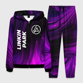 Мужской костюм 3D с принтом Linkin Park violet plasma в Екатеринбурге, 100% полиэстер | Манжеты и пояс оформлены тканевой резинкой, двухслойный капюшон со шнурком для регулировки, карманы спереди | 