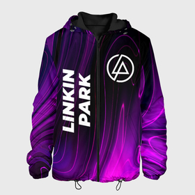 Мужская куртка 3D с принтом Linkin Park violet plasma , ткань верха — 100% полиэстер, подклад — флис | прямой крой, подол и капюшон оформлены резинкой с фиксаторами, два кармана без застежек по бокам, один большой потайной карман на груди. Карман на груди застегивается на липучку | 