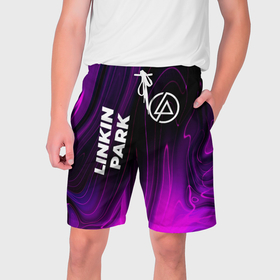 Мужские шорты 3D с принтом Linkin Park violet plasma в Екатеринбурге,  полиэстер 100% | прямой крой, два кармана без застежек по бокам. Мягкая трикотажная резинка на поясе, внутри которой широкие завязки. Длина чуть выше колен | 