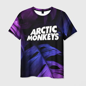 Мужская футболка 3D с принтом Arctic Monkeys neon monstera в Петрозаводске, 100% полиэфир | прямой крой, круглый вырез горловины, длина до линии бедер | 