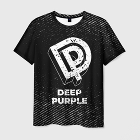 Мужская футболка 3D с принтом Deep Purple с потертостями на темном фоне в Новосибирске, 100% полиэфир | прямой крой, круглый вырез горловины, длина до линии бедер | Тематика изображения на принте: 