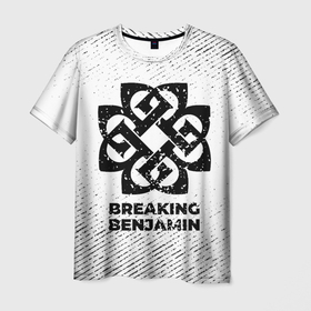 Мужская футболка 3D с принтом Breaking Benjamin с потертостями на светлом фоне в Новосибирске, 100% полиэфир | прямой крой, круглый вырез горловины, длина до линии бедер | 