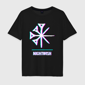 Мужская футболка хлопок Oversize с принтом Nightwish glitch rock в Курске, 100% хлопок | свободный крой, круглый ворот, “спинка” длиннее передней части | 