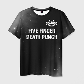 Мужская футболка 3D с принтом Five Finger Death Punch glitch на темном фоне: символ сверху в Курске, 100% полиэфир | прямой крой, круглый вырез горловины, длина до линии бедер | 