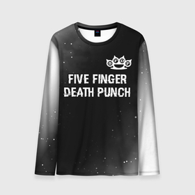 Мужской лонгслив 3D с принтом Five Finger Death Punch glitch на темном фоне: символ сверху в Курске, 100% полиэстер | длинные рукава, круглый вырез горловины, полуприлегающий силуэт | Тематика изображения на принте: 