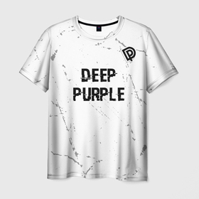Мужская футболка 3D с принтом Deep Purple glitch на светлом фоне: символ сверху , 100% полиэфир | прямой крой, круглый вырез горловины, длина до линии бедер | 