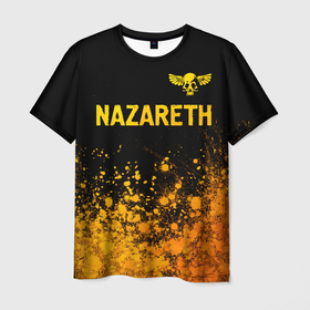 Мужская футболка 3D с принтом Nazareth   gold gradient: символ сверху , 100% полиэфир | прямой крой, круглый вырез горловины, длина до линии бедер | 