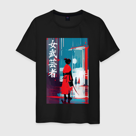 Мужская футболка хлопок с принтом Онна бугэйся   девушка самурай   иероглифы   Япония в Белгороде, 100% хлопок | прямой крой, круглый вырез горловины, длина до линии бедер, слегка спущенное плечо. | 