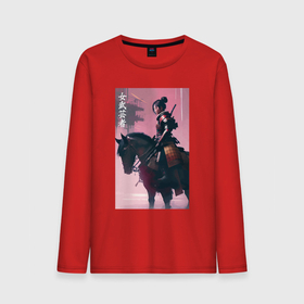 Мужской лонгслив хлопок с принтом Онна бугэйся  конная девушка самурай   нейросеть в Новосибирске, 100% хлопок |  | Тематика изображения на принте: 