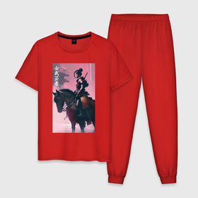 Мужская пижама хлопок с принтом Онна бугэйся  конная девушка самурай   нейросеть в Белгороде, 100% хлопок | брюки и футболка прямого кроя, без карманов, на брюках мягкая резинка на поясе и по низу штанин
 | 