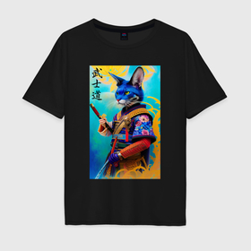 Мужская футболка хлопок Oversize с принтом Бусидо   кодекс самурая   кот   нейросеть в Белгороде, 100% хлопок | свободный крой, круглый ворот, “спинка” длиннее передней части | 