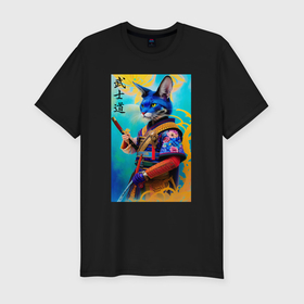 Мужская футболка хлопок Slim с принтом Бусидо   кодекс самурая   кот   нейросеть в Санкт-Петербурге, 92% хлопок, 8% лайкра | приталенный силуэт, круглый вырез ворота, длина до линии бедра, короткий рукав | Тематика изображения на принте: 