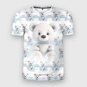 Мужская футболка 3D Slim с принтом Плюшевый белый медведь в Белгороде, 100% полиэстер с улучшенными характеристиками | приталенный силуэт, круглая горловина, широкие плечи, сужается к линии бедра | 
