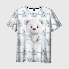Мужская футболка 3D с принтом Плюшевый белый медведь в Петрозаводске, 100% полиэфир | прямой крой, круглый вырез горловины, длина до линии бедер | 